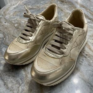 Alviero Martini 1° Classe Women'S Gold Beige Geo Leather Sneakers 38